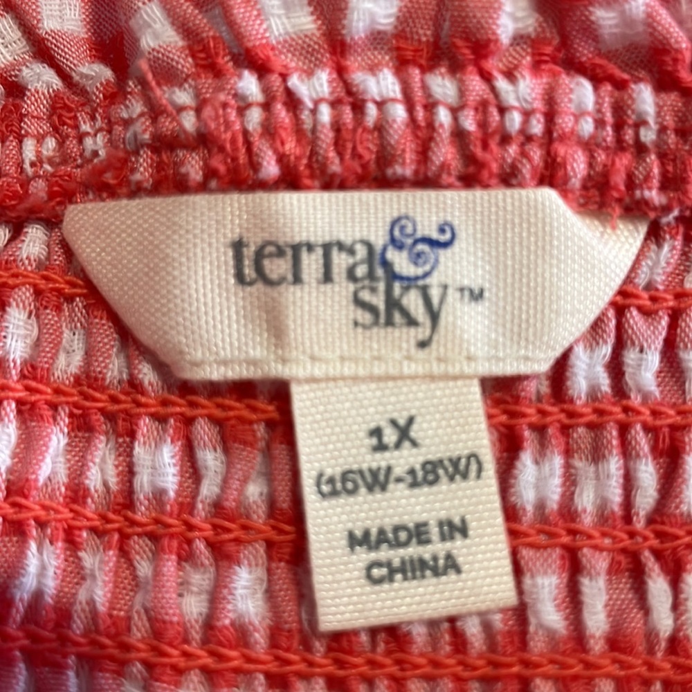 NWT Terra & Sky Tiered Smocked Top Gingham Checkered Red & White Midi Dress - Picture 5 of 10